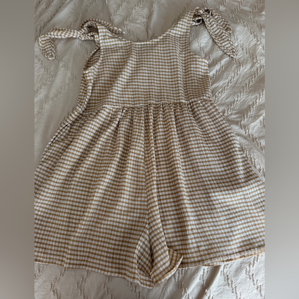 Urban Outfitters Tan and White Striped Romper